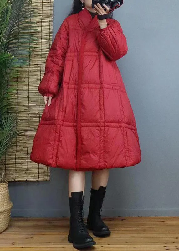 Women's Coats with ZipperWomen Red Button Patchwork Duck Down Long Coat Winter