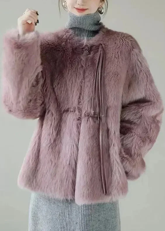 Women's Wool CoatsWomen Purple Button Solid Mink Hair Coat Winter