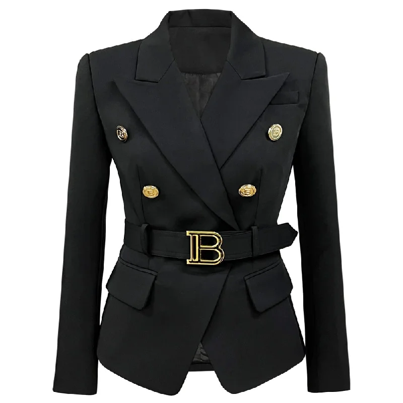 Women's Zip-Up CoatsWomen Double-breasted cotton blazer with buckle