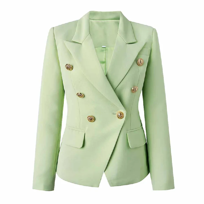 Women's Long CoatsWomen's Luxury Fitted Sage Green Blazer Golden Lion Buttons Coat Jacket