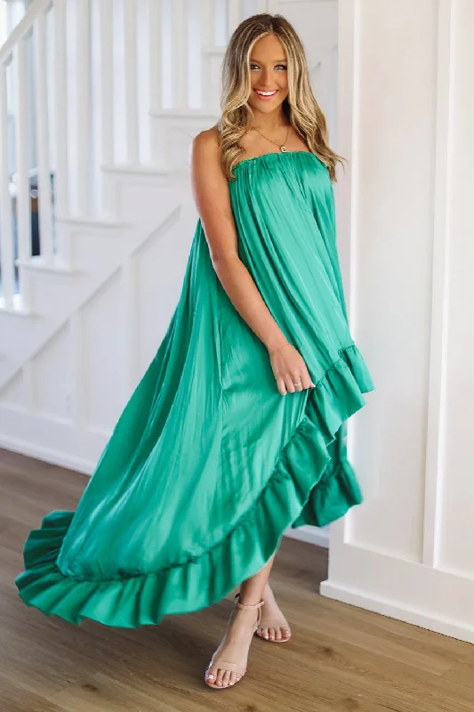 straw hats for summerSay What You Will High Low Satin Dress - Green