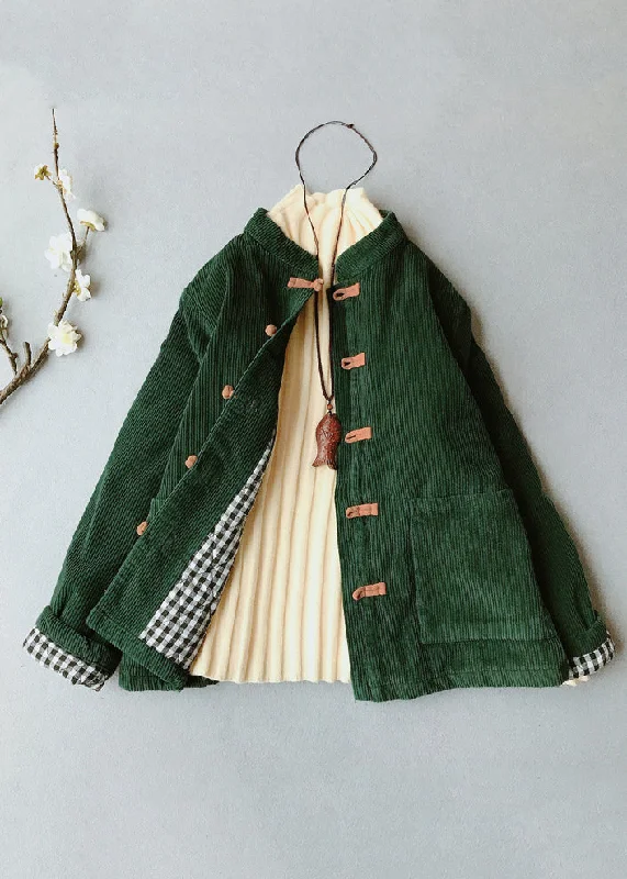 Women's Duffle CoatsCasual Blackish Green O-Neck Pockets Thick Corduroy Parka Winter