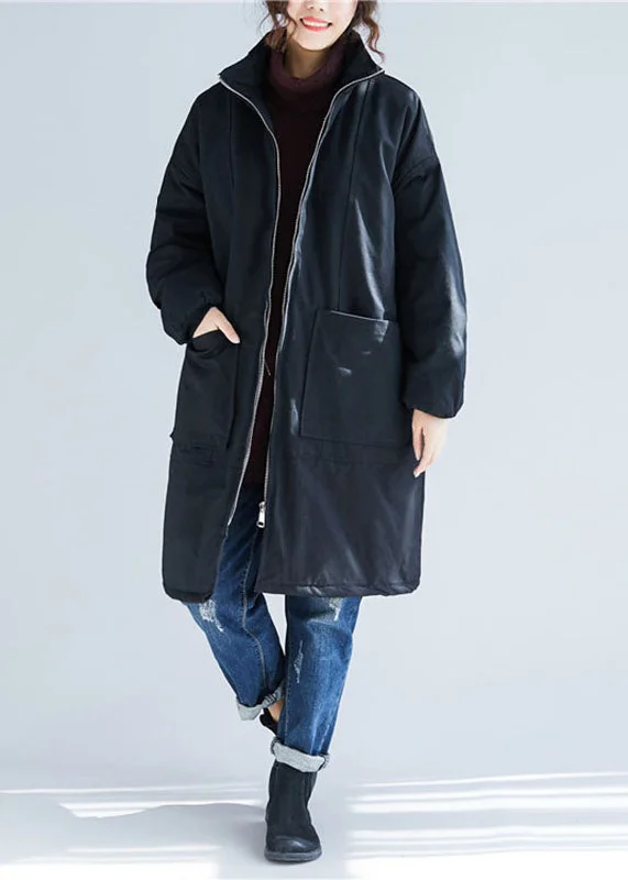 Women's Coats with HoodBlack Zippered Thick Warm Parka Winter