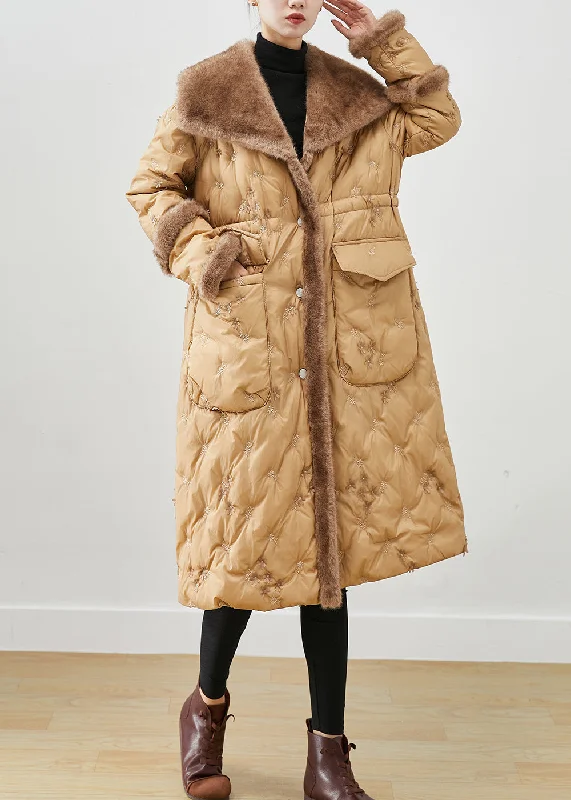 Stylish Women's CoatsFashion Khaki Embroideried Patchwork Mink Hair Duck Down Canada Goose Jacket Winter