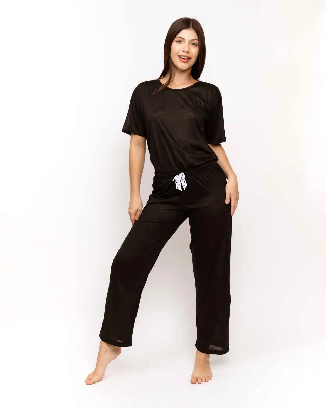 women's pajamas in soft, breathable materialsPIJAMA PANTALON MC. CORAL NEGRO