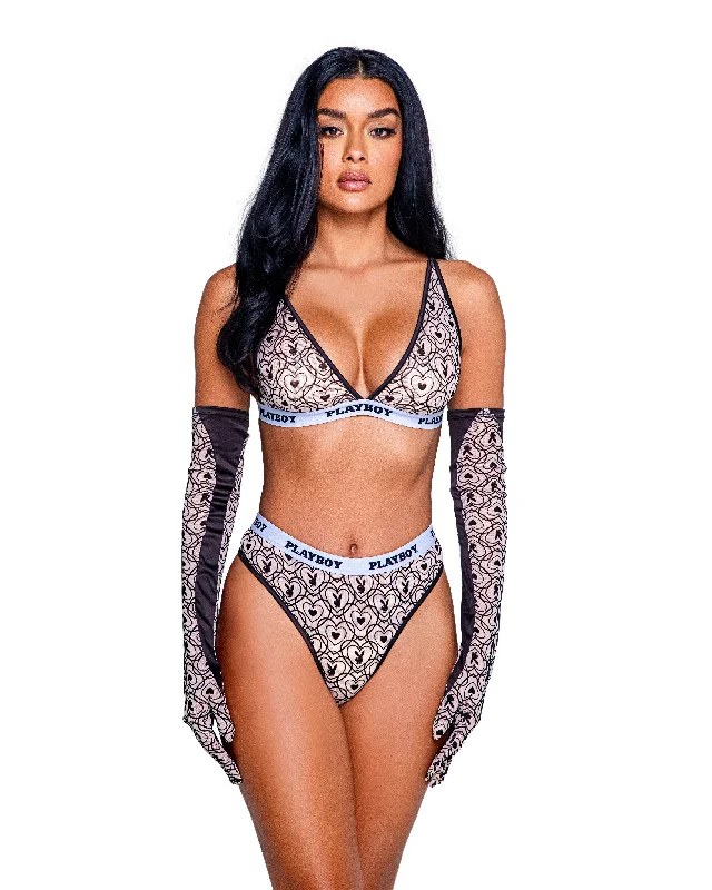 lace front closure braRoma Confidential Playboy Bunny Sport Bralette Bra Set Black/Nude