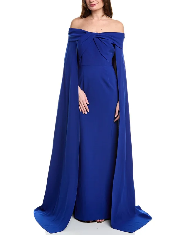 stylish bowler hatsTeri Jon by Rickie Freeman Off-The-Shoulder Cape Gown