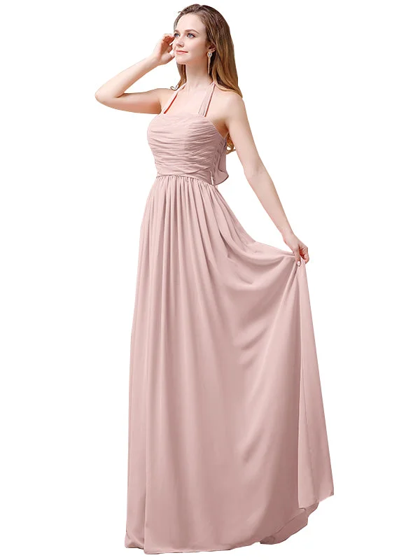 stylish fedoras for both casual and formal occasionsElegant Hatler A-line Chiffon Floor-Length Long Bridesmaid Dresses