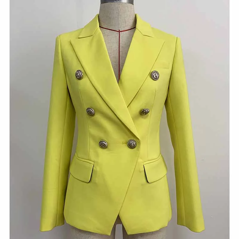 Women's Bomber CoatsWomen Yellow Coat Long Sleeves blazer jackets Double Breasted Coat