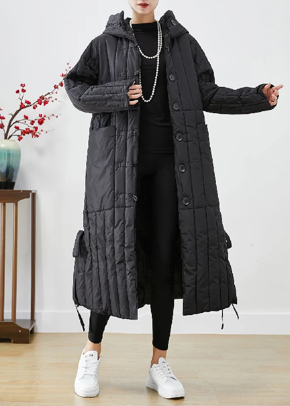 Women's Hooded CoatsCasual Black Oversized Striped Fine Cotton Filled Puffers Jackets Winter