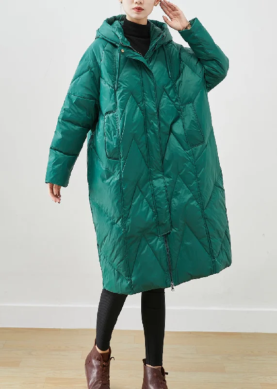 Women's Leather CoatsVintage Green Oversized Thick Fine Cotton Filled Puffers Jackets Winter