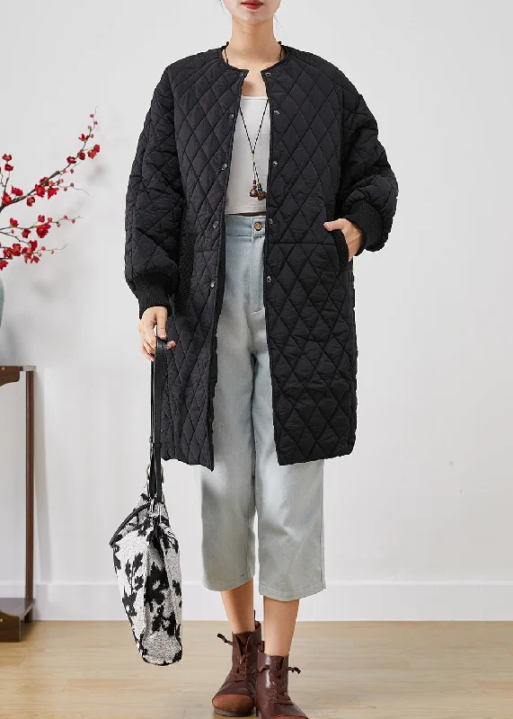 Women's Coats with Fur Trimmed ButtonsBlack Plaid Fine Cotton Filled Winter Coats Oversized Thick Winter