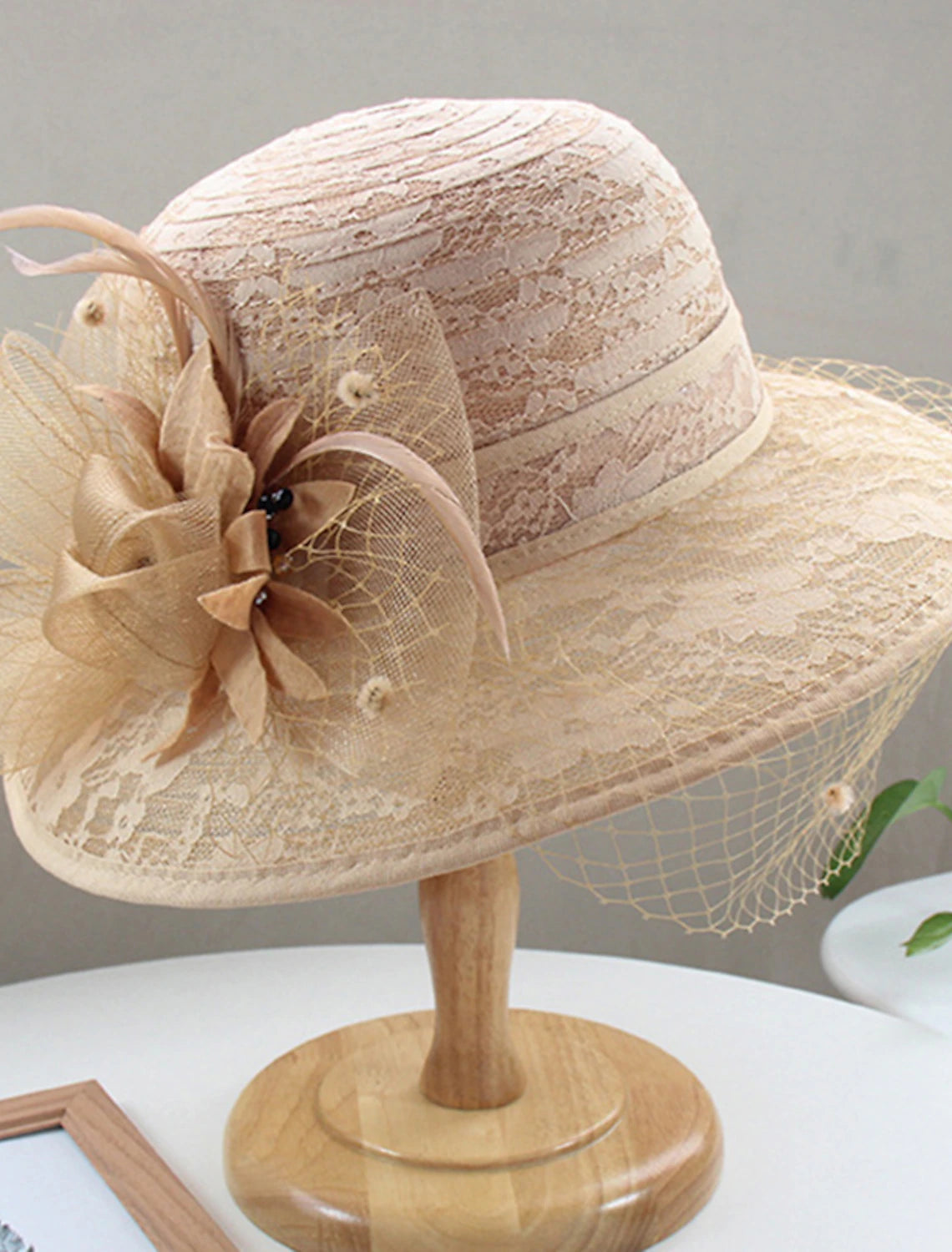 elegant dress hats for weddings and galasHats Headwear Tulle Bucket Straw Hat Ladies Day Vintage Style Elegant Lace With Feather Lace Headpiece Headwear