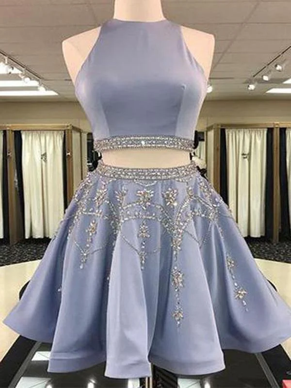 hats with built-in headphone holdersGrey Two Pieces Hatler Beaded Cheap Short Homecoming Dresses 2018, CM555