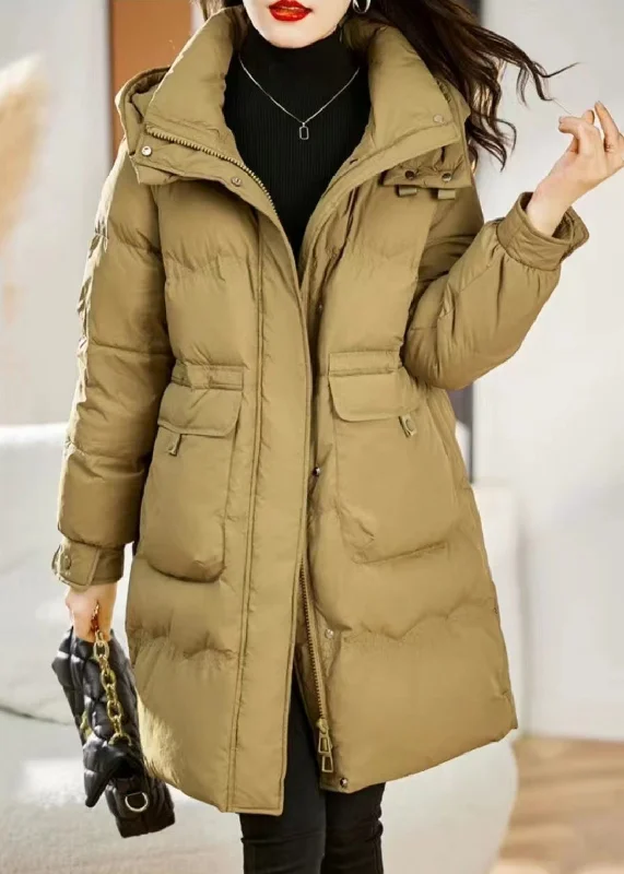 Women's Fur CoatsStylish Yellow Hooded Pockets Patchwork Fine Cotton Filled Coat Winter