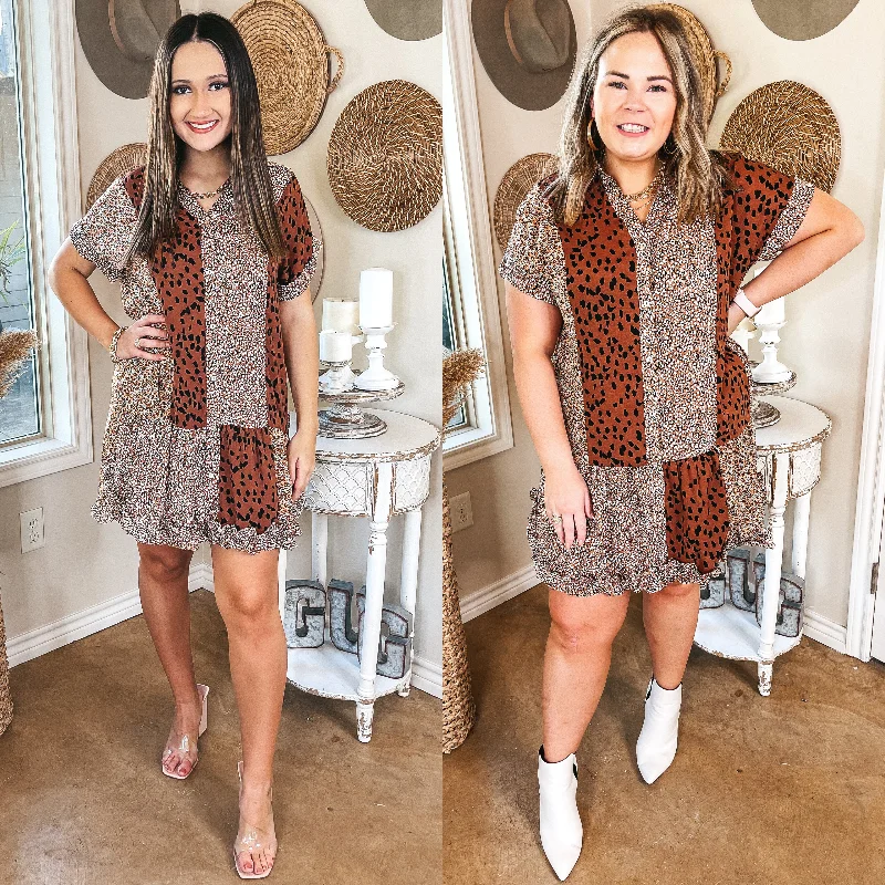 water-resistant fishing hatsLast Chance Size Small | What I'm Hoping Dotted Mix Print Collared Peplum Dress in Almond Brown