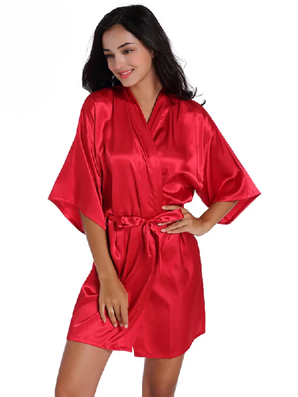 women's pajamas for bed and breakfast staysCropped V Neck Sleepwear Satin Bathrobe