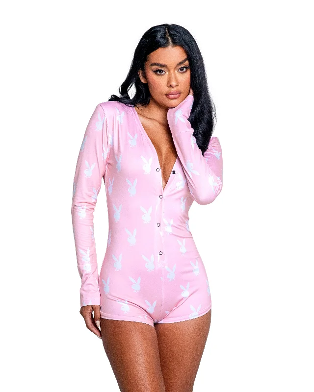 seamless bra with mesh lining for breathabilityRoma Confidential Playboy Slumber Bunny Romper Pink/White