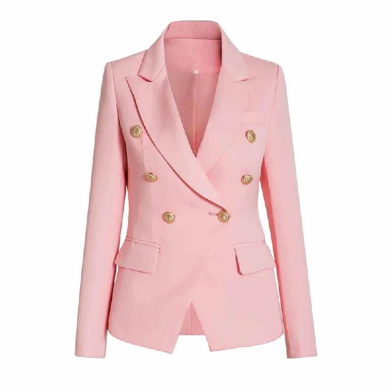 Women's Coats with CollarWomen Double Breasted Blazer Gold Buttons Jacket in Pink Green,Yellow