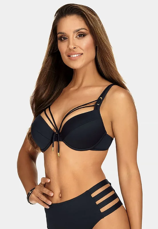 mastectomy form-fitting braAxami Luxury Swimwear F155 Strappy Push-up Underwire Bikini Top Black