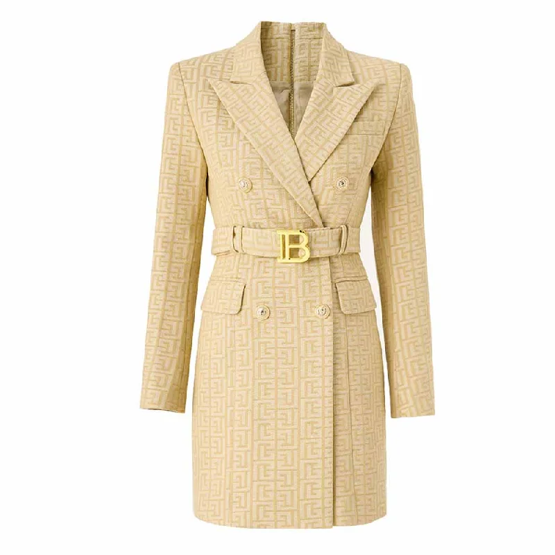 Women's Fur CoatsWomens' Double Breasted Blazer Gold Buttons Blazer Dress With Belt