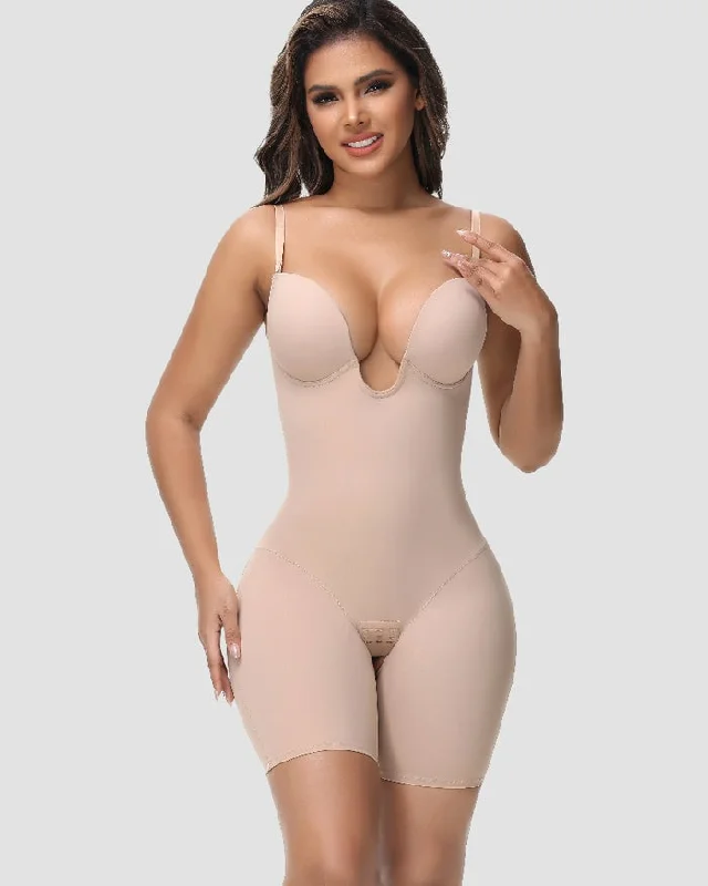 smoothing high-waisted bra for tummy controlDamen U-Plunge Trägerlos Bodysuit Bauchkontrolle Integriertem BH Shapewear