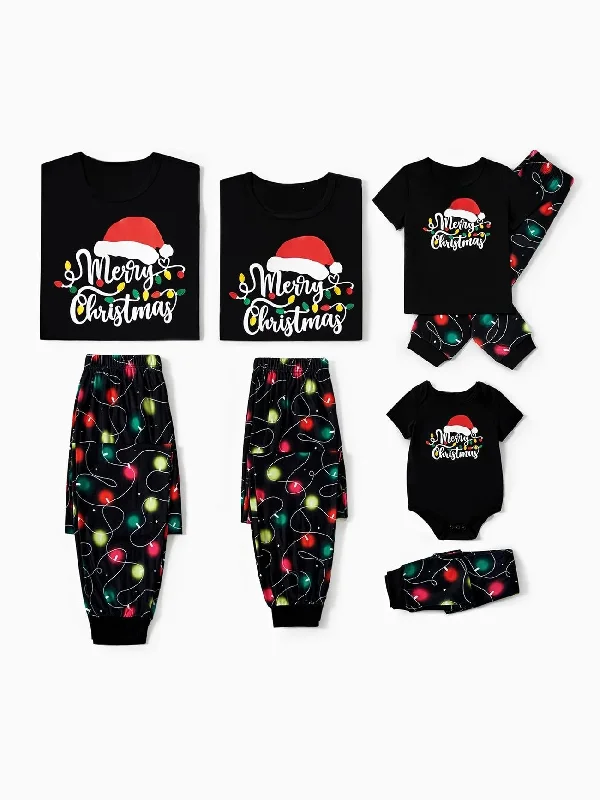 women's pajamas with breathable fabricChristmas Family Matching Light Bulb Print Short Sleeves Pajama Set