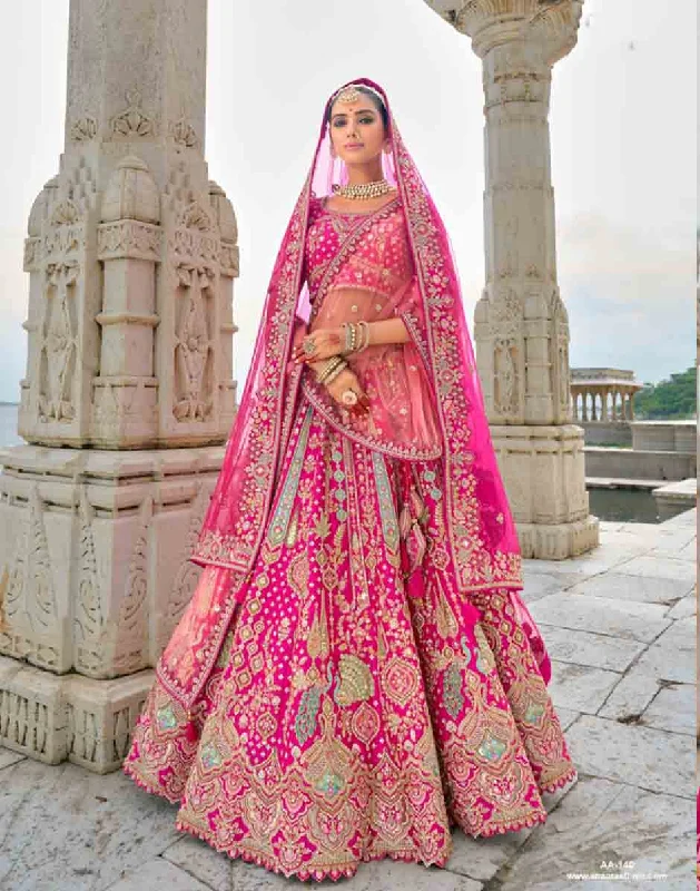 stylish fedoras with satin liningsExclusive Pink Khatli Embroidery and Heavy Work Silk Lehenga