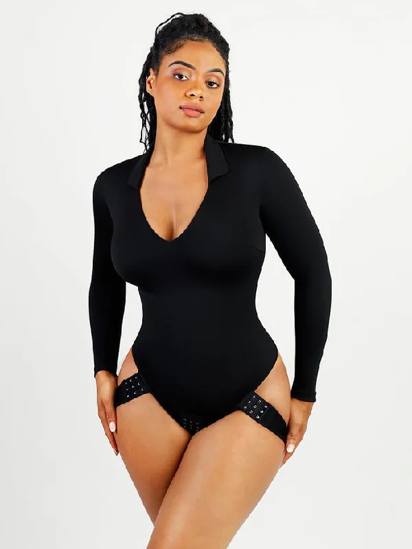 convertible bra with hook-and-eye closureLong Sleeve V-Neck Bodysuit