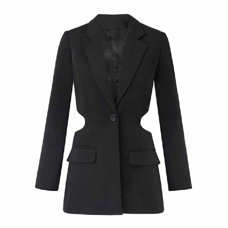 Women's Coats with ButtonsWomen's Long Sleeve Lapel Backless Hollow Out Blazer