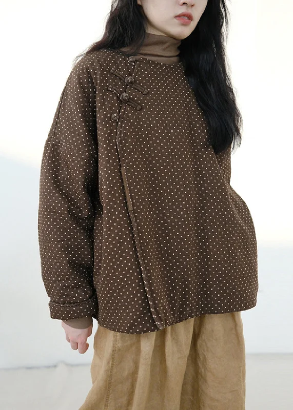 Women's Coats with Fur Trimmed PocketsLoose Coffee Dot Button Patchwork Cotton Coat Winter Fall