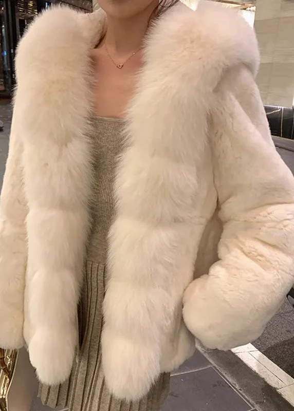 Women's Long CoatsSimple White Fur Collar Mink Hair Coat Winter