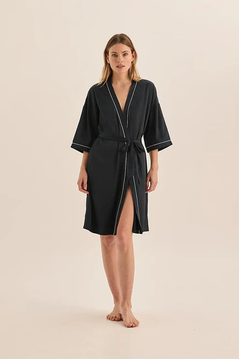 women's pajamas with a perfect blend of style and comfortGingerlilly Lacey Navy Satin Robe