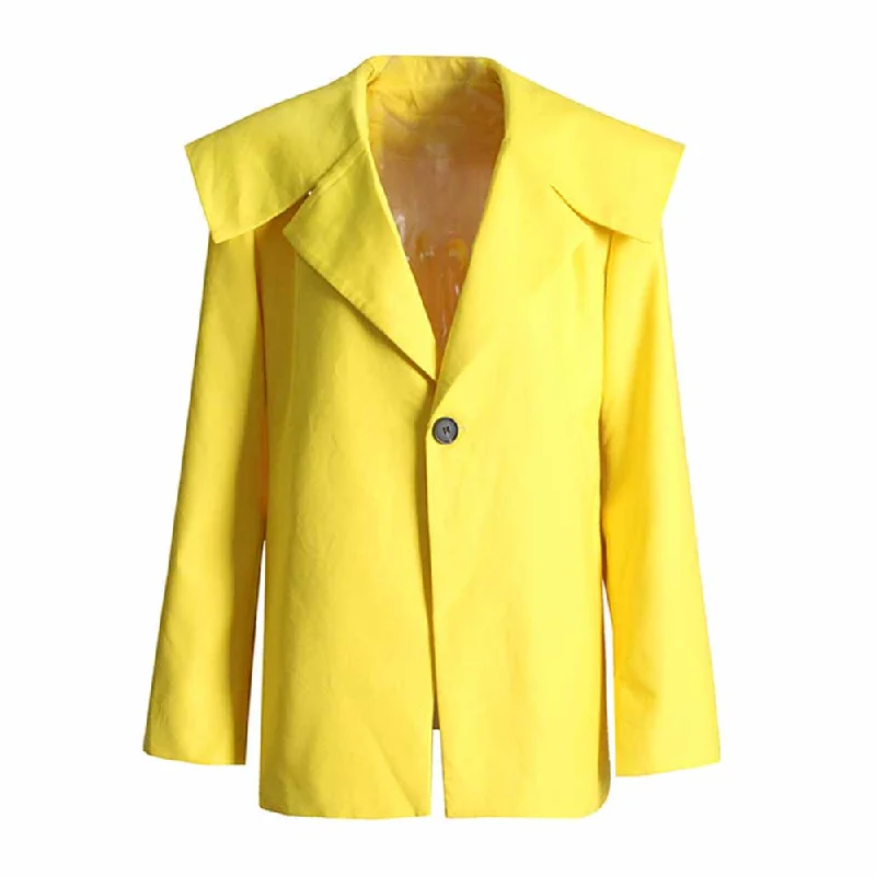 Women's Coats with Fur Trimmed HoodWomen's Casual One Button Yellow Coat Loose Shawl Collar Jacket