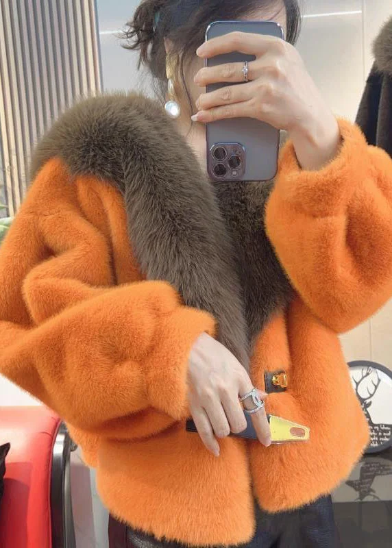 Women's Wool CoatsBeautiful Orange Fur Collar Leather And Fur Coats Winter