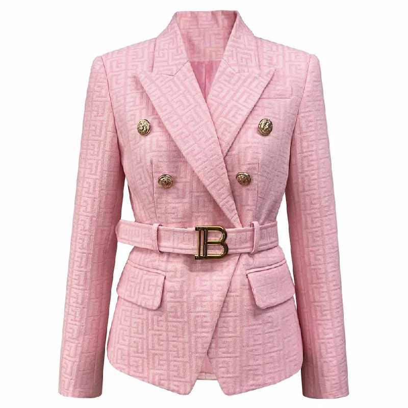 Women's Coats with SleevesWomans Pink Cotton Blazer Double-breasted Buckle Blazer