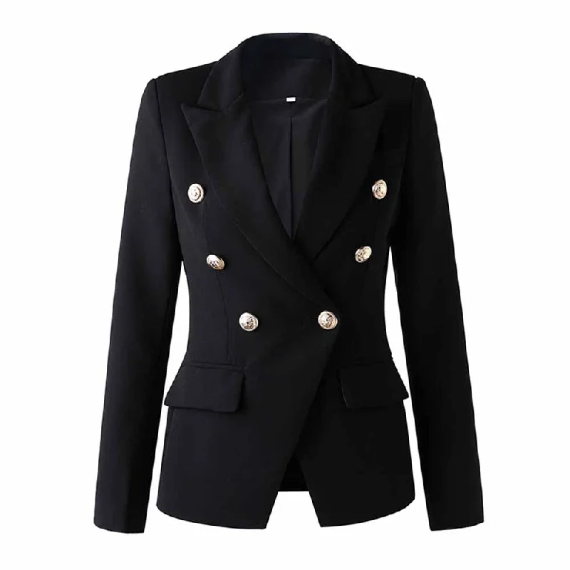 Women's Winter CoatsWomen's Luxury Fitted Blazer Golden Lion Buttons Coat Jacket in Black,White