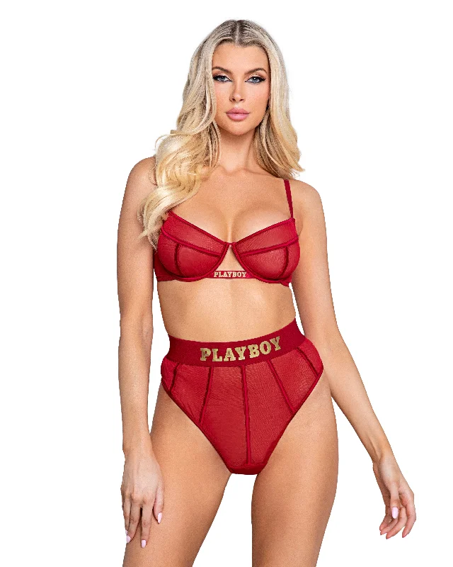 plus-size sports bra with high-impact supportRoma Confidential Playboy Cage Bra Set Burgundy/Gold