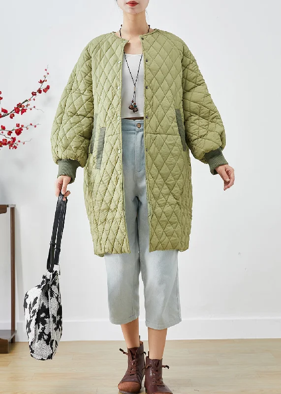 Women's Coats with Fur Trimmed HoodPlus Size Green Oversized Plaid Fine Cotton Filled Womens Parka Winter