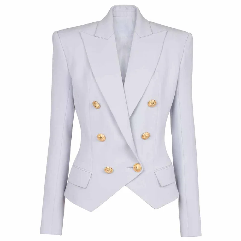 Women's Bomber CoatsWomen's Golden Lion Buttons Loose Fitted Blazer Jacket Lavender/ Ivory/ Black