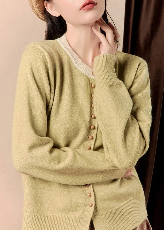 Women's Coats with SleevesWomen Yellow O Neck Button Knit Coats Winter