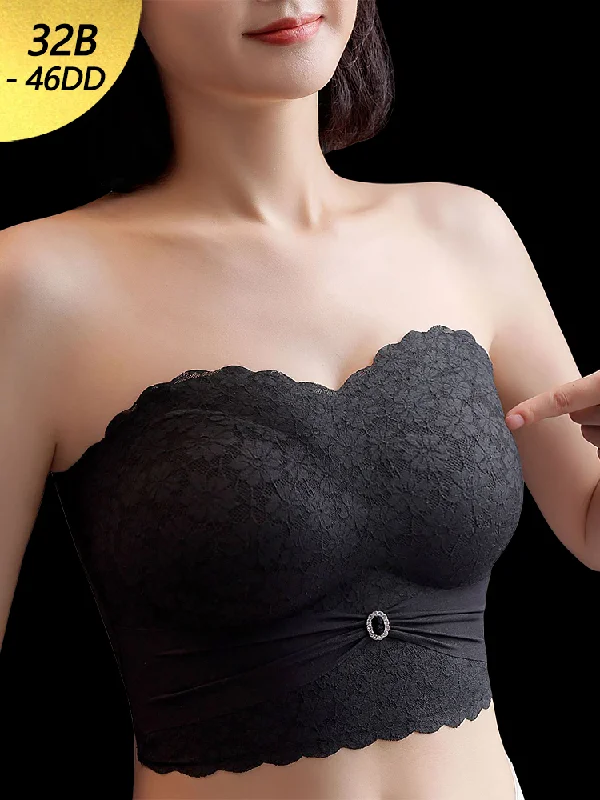 plus-size smoothing bra for dressesFloral Lace Invisible Bandeau Longline Strapless Bras