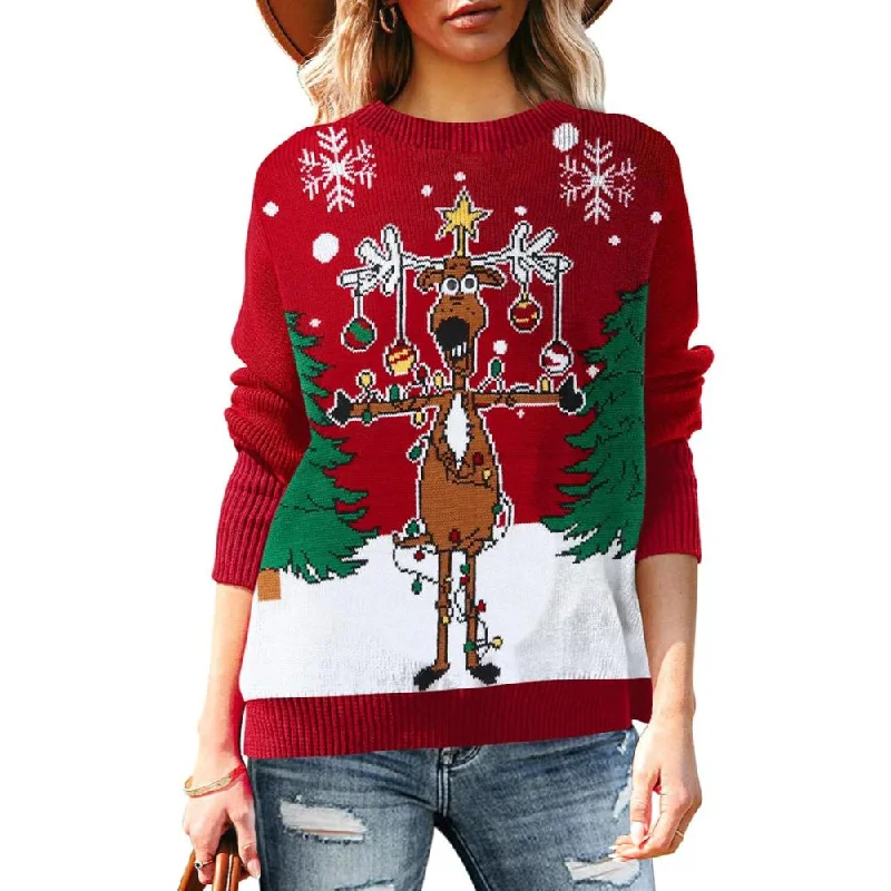 women's pajamas designed for those who believe in sweet dreams and cozy nights.Christmas Sweater With Holiday Print And Long Sleeves