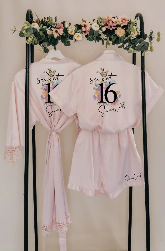 women's pajamas with drawstring waistSweet 16 Floral Robe