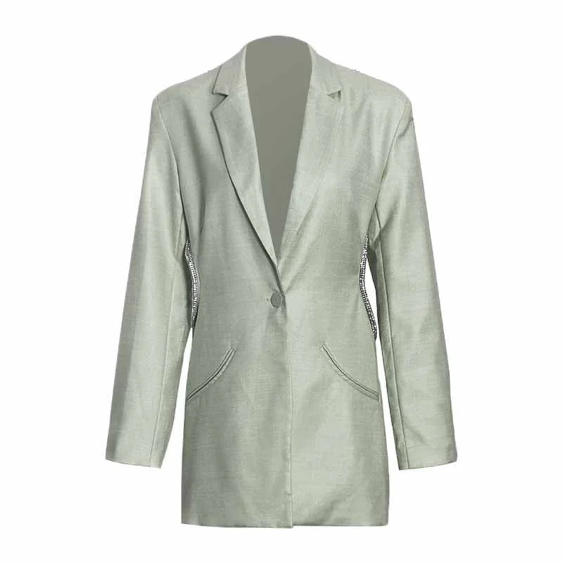 Women's Coats with Fur Trimmed ZipperWomen Deep-V One Button Blazer Clear Back Mid-Length Blazer