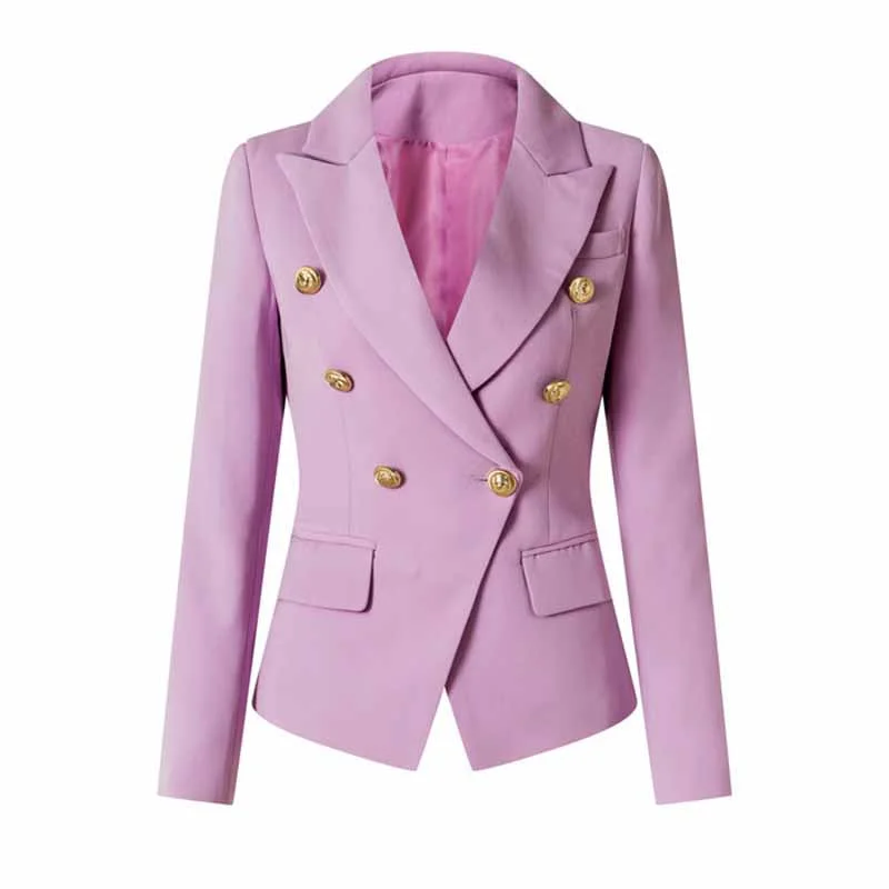 Women's Leather CoatsWomen's Luxury Fitted Lavender Blazer Golden Lion Buttons Coat Jacket