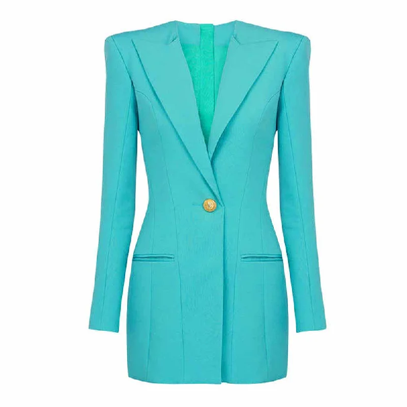 Women's Coats with Fur Trimmed ZipperLight Blue Tailored Blazer Dress With Padded Shoulders Woman One Button Blazer Dress