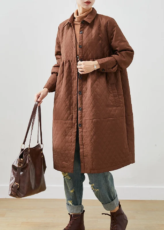 Women's Trench CoatsWomen Brown Oversized Fine Cotton Filled Winter Coats