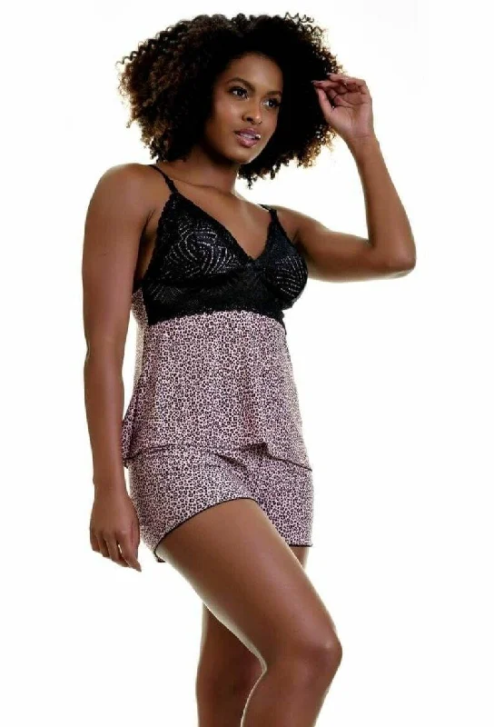 women's pajamas with elastic waistbandsShort Doll Pink Jaguar