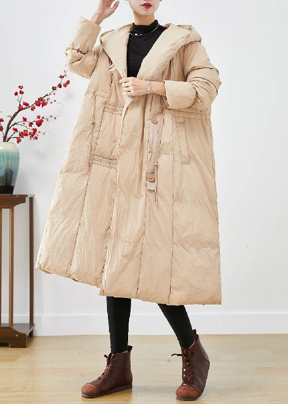 Women's Coats with Fur Trimmed ButtonsChic Apricot Hooded Patchwork Duck Down Canada Goose Jacket Winter